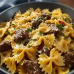 Creamy Parmesan Garlic Beef Bowtie Pasta First Image