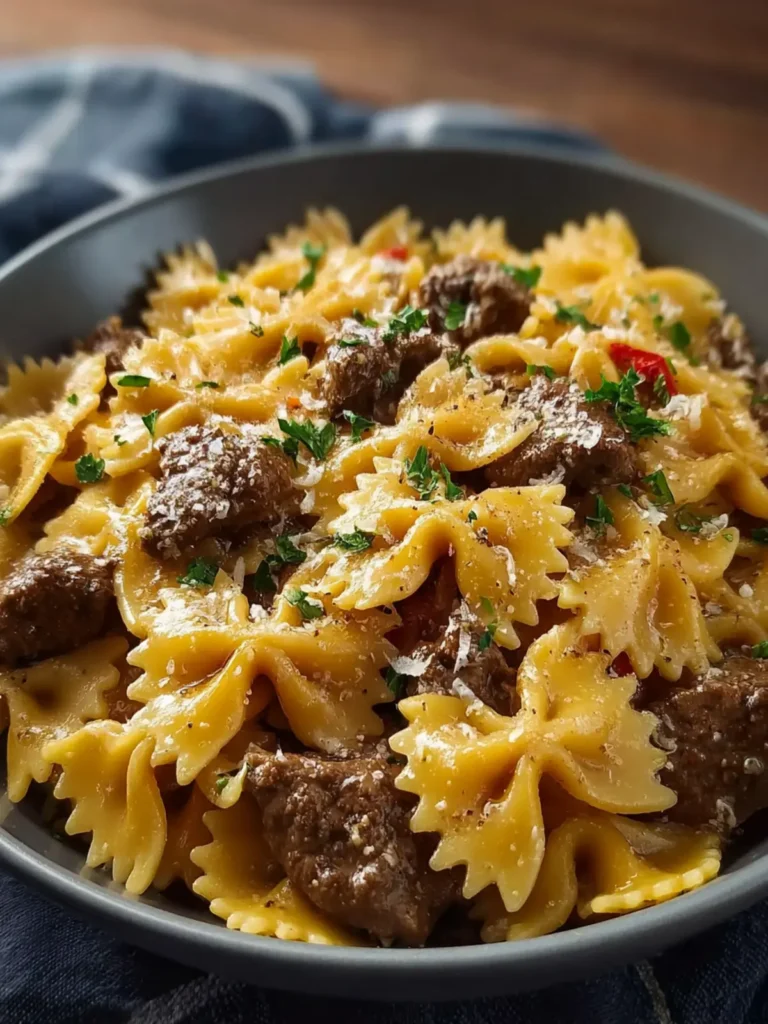 Creamy Parmesan Garlic Beef Bowtie Pasta First Image
